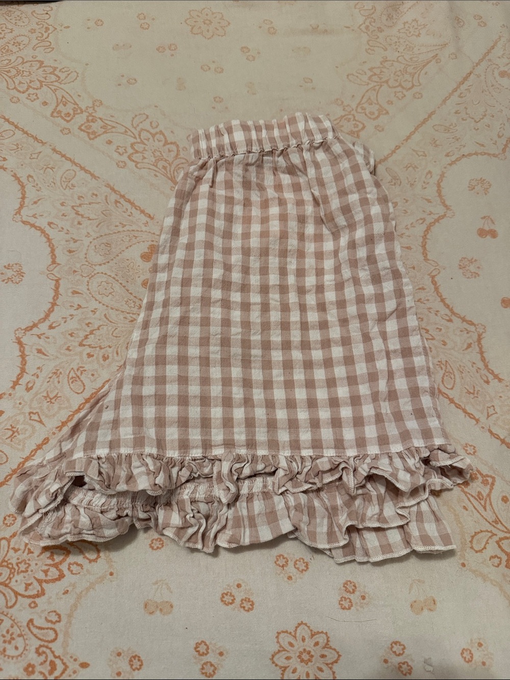 Beige Gingham Ruffle Hem Women’s Shorts